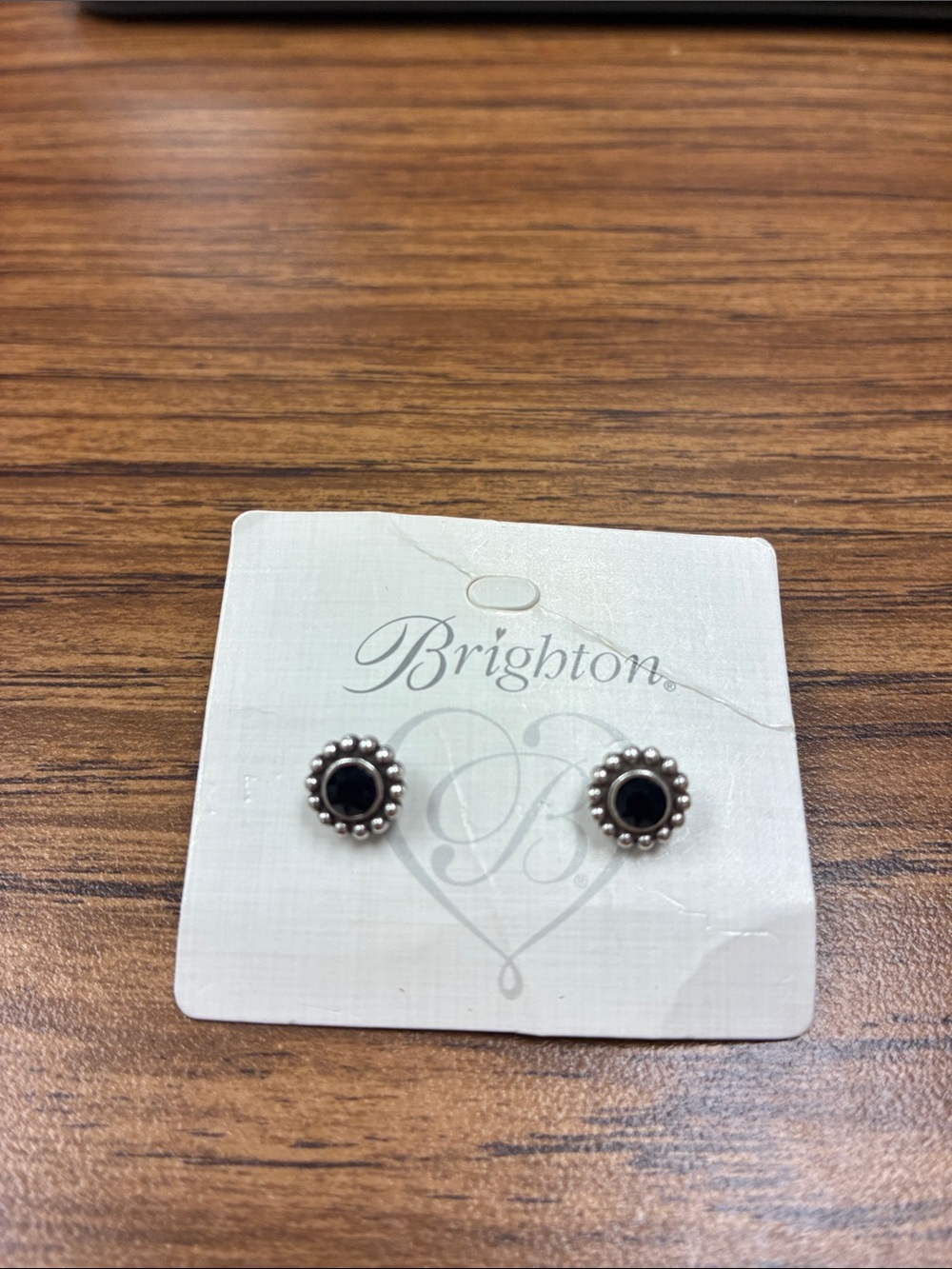 Brighton Silver-Tone Stud Earrings with Black Centers